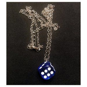 Acrylic Lucky Blue Dice Charm Necklace Chic Gift Casino Game Party Colorful